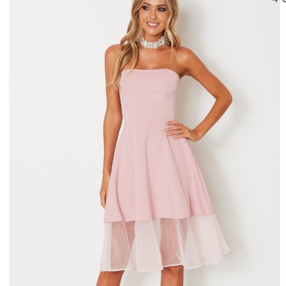 White Fox Strapless Pink Midi Dress